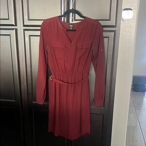 Elegant Long Sleeve Burgundy Dress